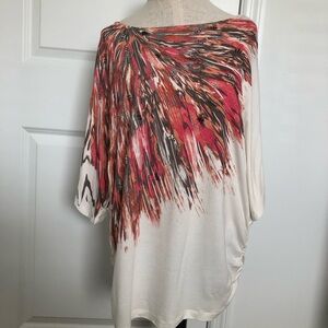 Ruby Rd Abstract Feather Print Batwing Top